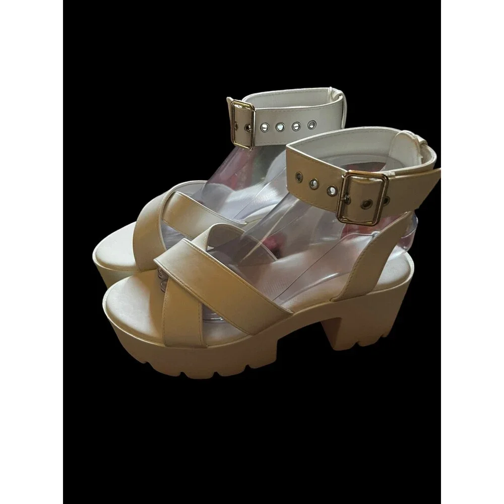 White Platform Sandals, Size 9